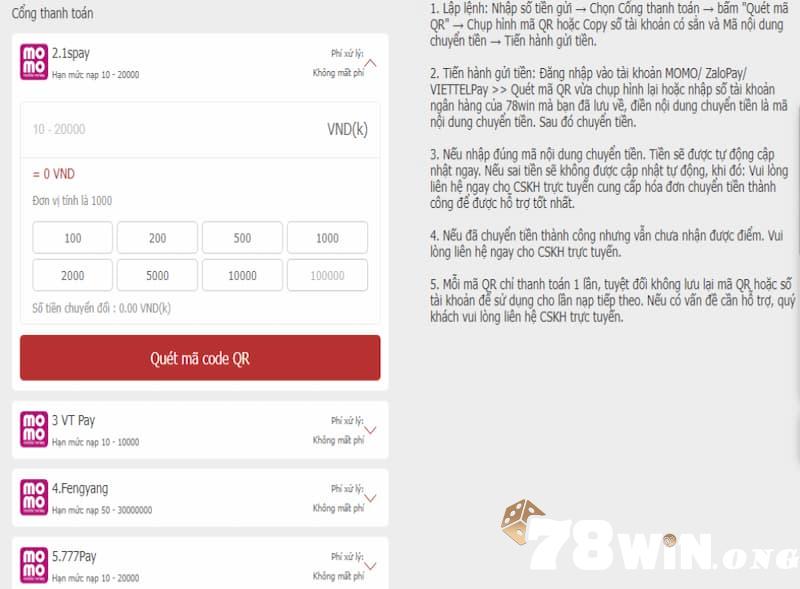 Lưu ý về nạp và rút tiền 78win cho cược thủ